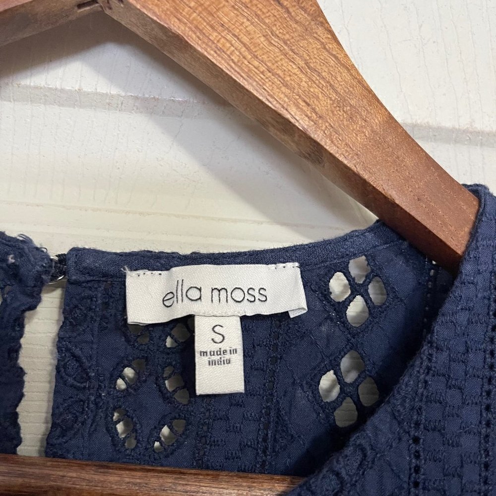 Ella Moss Women's Blue Gauze Eyelet Short Sleeve Bohemian Peasant Blouse Small - Picture 2 of 9